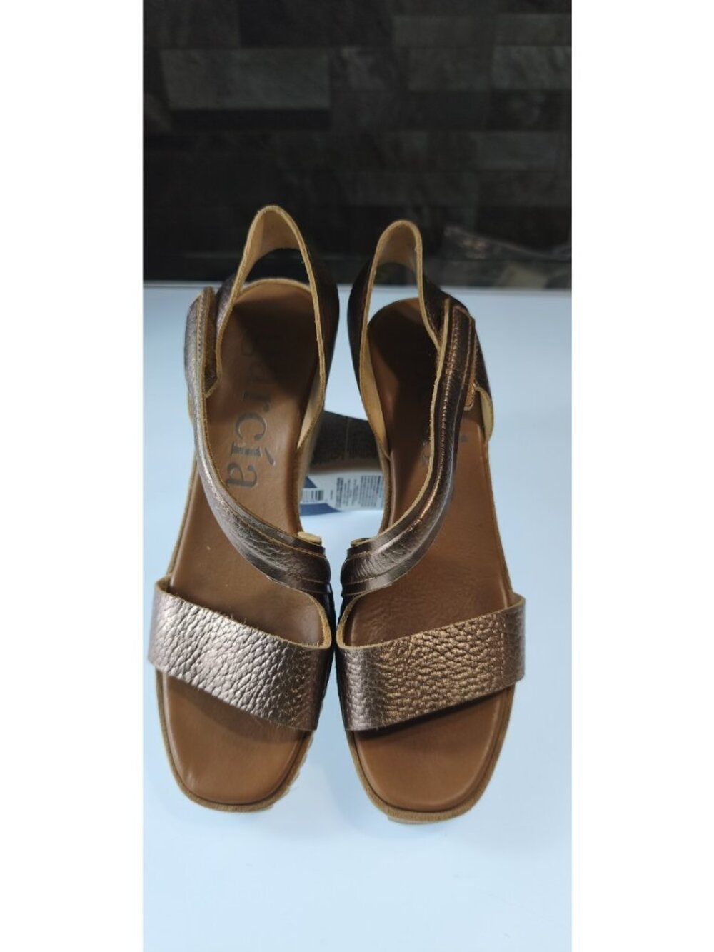 Pedro Garcia Bronze Metallic Wedge Sandals Sz 41 Suede Platform New No Box